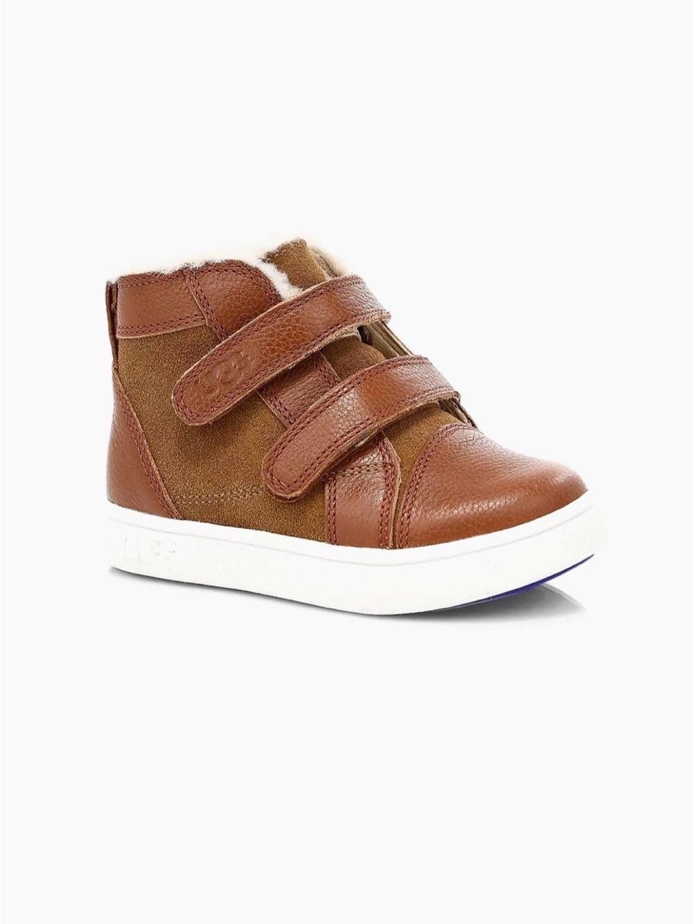 UGG Rennon II Baby/Toddler Walker Brown Leather & Suede Velcro High-Top Sneakers